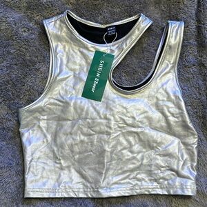 Silver trendy Women's metallic top. Size M